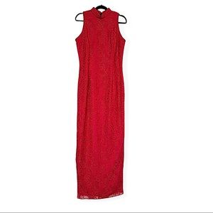 Jessica McClintock Gunne Sax Vintage Red Lace Sleeveless Formal Long Dress 7/8